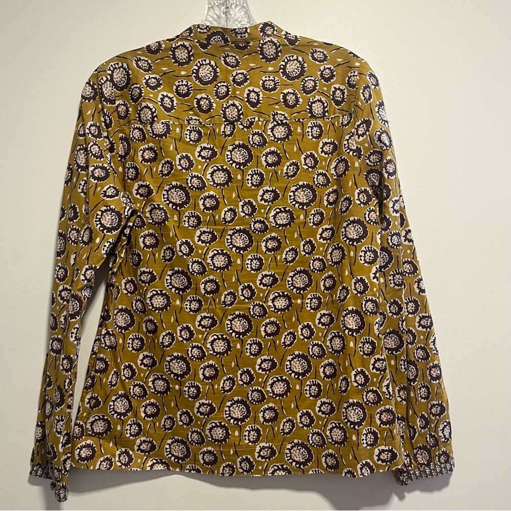 Boden Eliza Embroidered Bib Blouse Mustard Floral 100% Cotton Boho Block Print - Picture 3 of 10